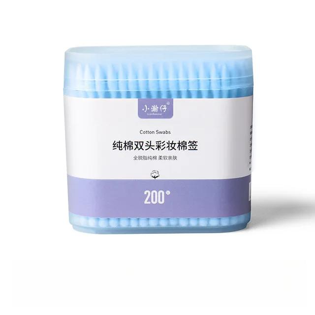 200 шт. цветные ватные палочки для снятия макияжа, средство для подводки глаз, двусторонние спиральные ватные тампоны синий