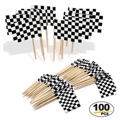 100Pcs/bag, Black and White Plaid Flag, Racing Toothpick Flag, Toothpick Flag, Fruit Pick, Party Decoration Toothpick Flag