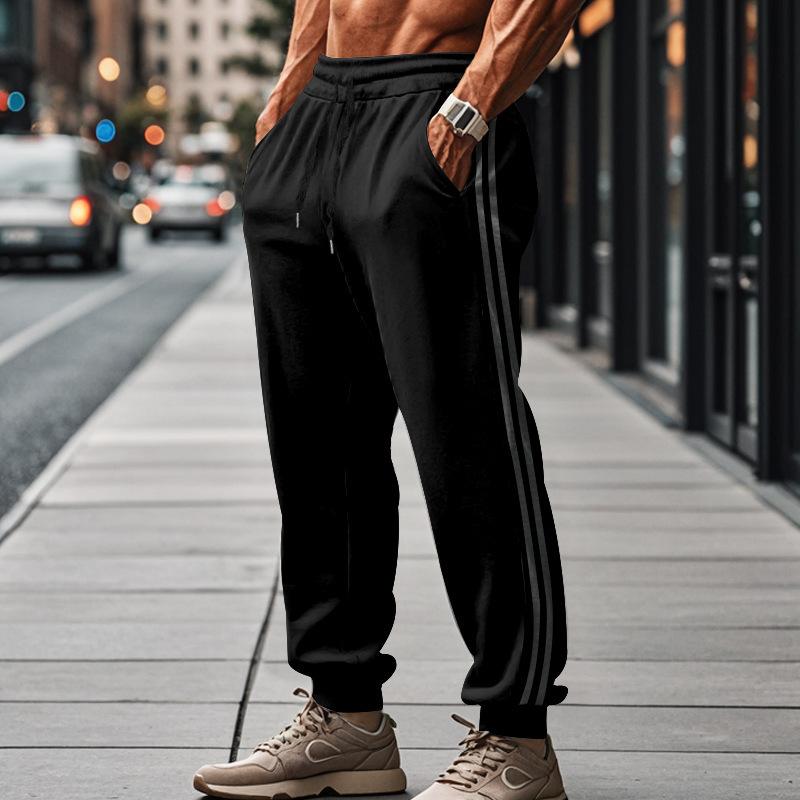 

Men s Casual Pants 2 Stripes Sweatpants Casual Versatile Loose Drawstring Pants XXXL чорний