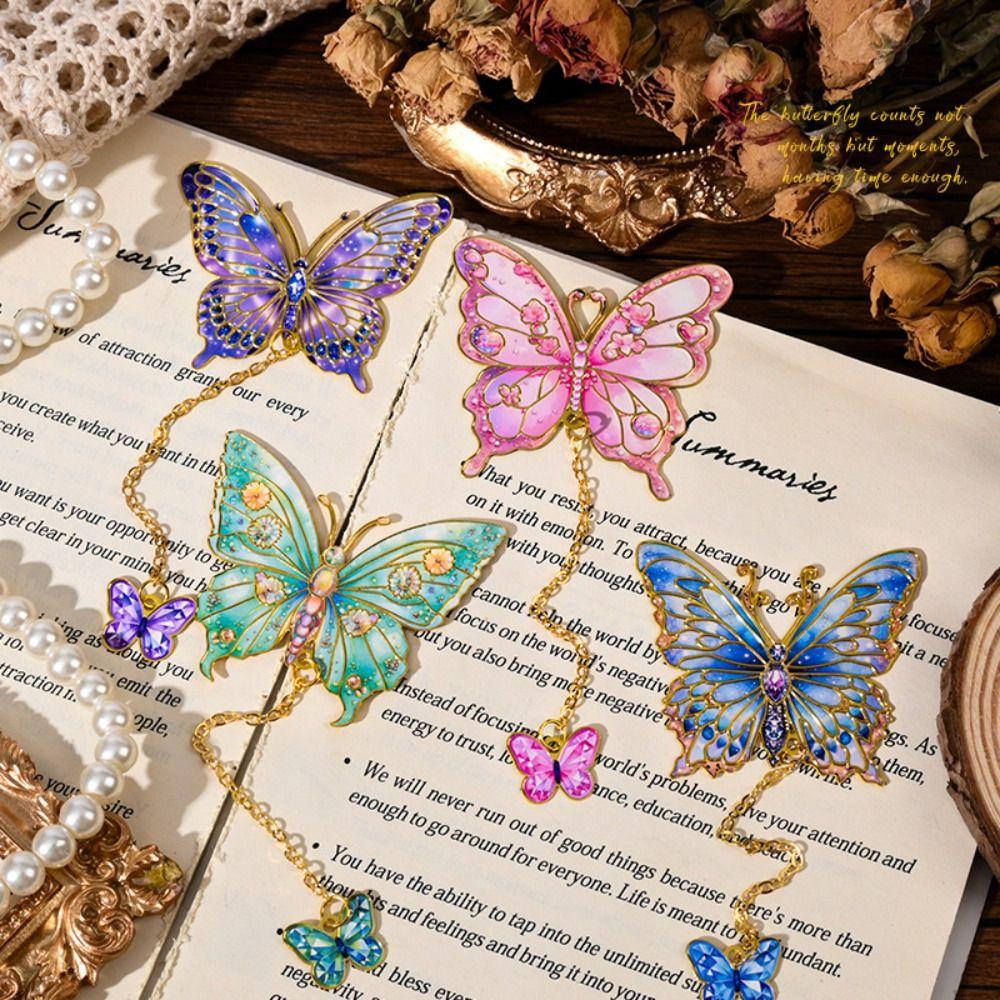 with Charm Chain Page Marker Metal Butterfly Bookmark Durable Bookmark  Students