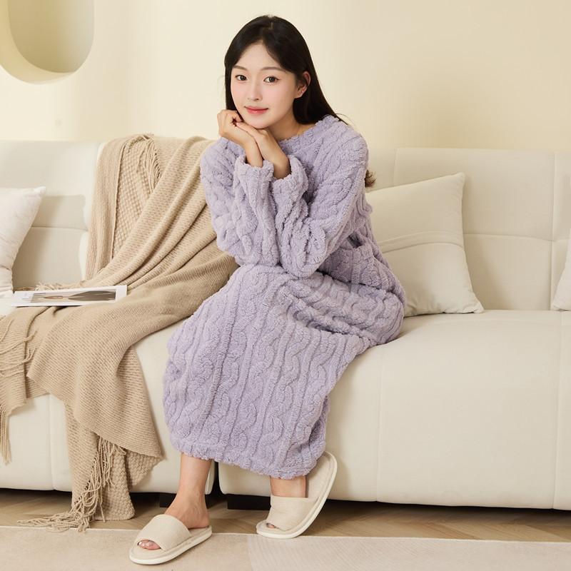 Coral Fleece Sleep Gown For Women With Thick Warmth For Winter Home Comfort