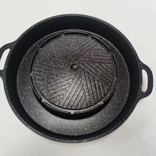 BQQB Cast Iron BBQ Frying Pan, Steak and Yakiniku Plate, Multi-functional, Even Heating, Non-Stick Pan, Large, Deep, Easy to Clean, Teppanyaki, Samgye