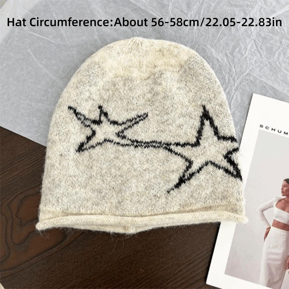 Fashion Star Patterned Beanie Cap Edge Curl Soft Brimless Skull Cap Ear Protection Elastic Slouchy Hat
