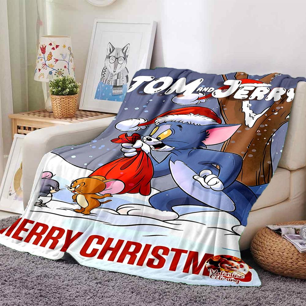 1pc Tom and Jerry Merry Christmas Flannel Blanket Soft Warm Throw for Home, Office, Travel, All-Season Cozy Bedding GiftL1064 80cmx120cm(31inx47in)