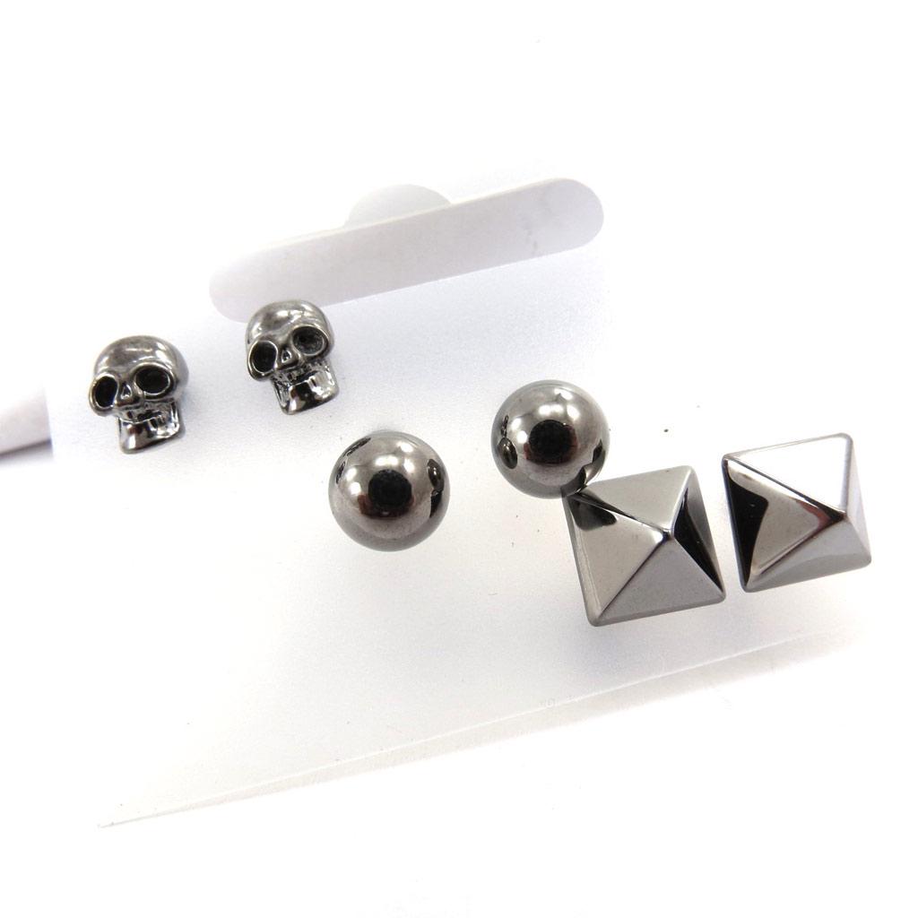 Les Trésors De Lily [J7840] – 3 Paar „Skull“-Ohrringe