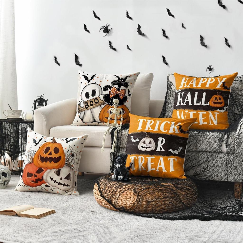 1 Stück Halloween Kissenbezug Kürbis Geist Muster Kissenbezug Geeignet für Wohnzimmer Schlafzimmer Halloween Party Dekoration Geschenke