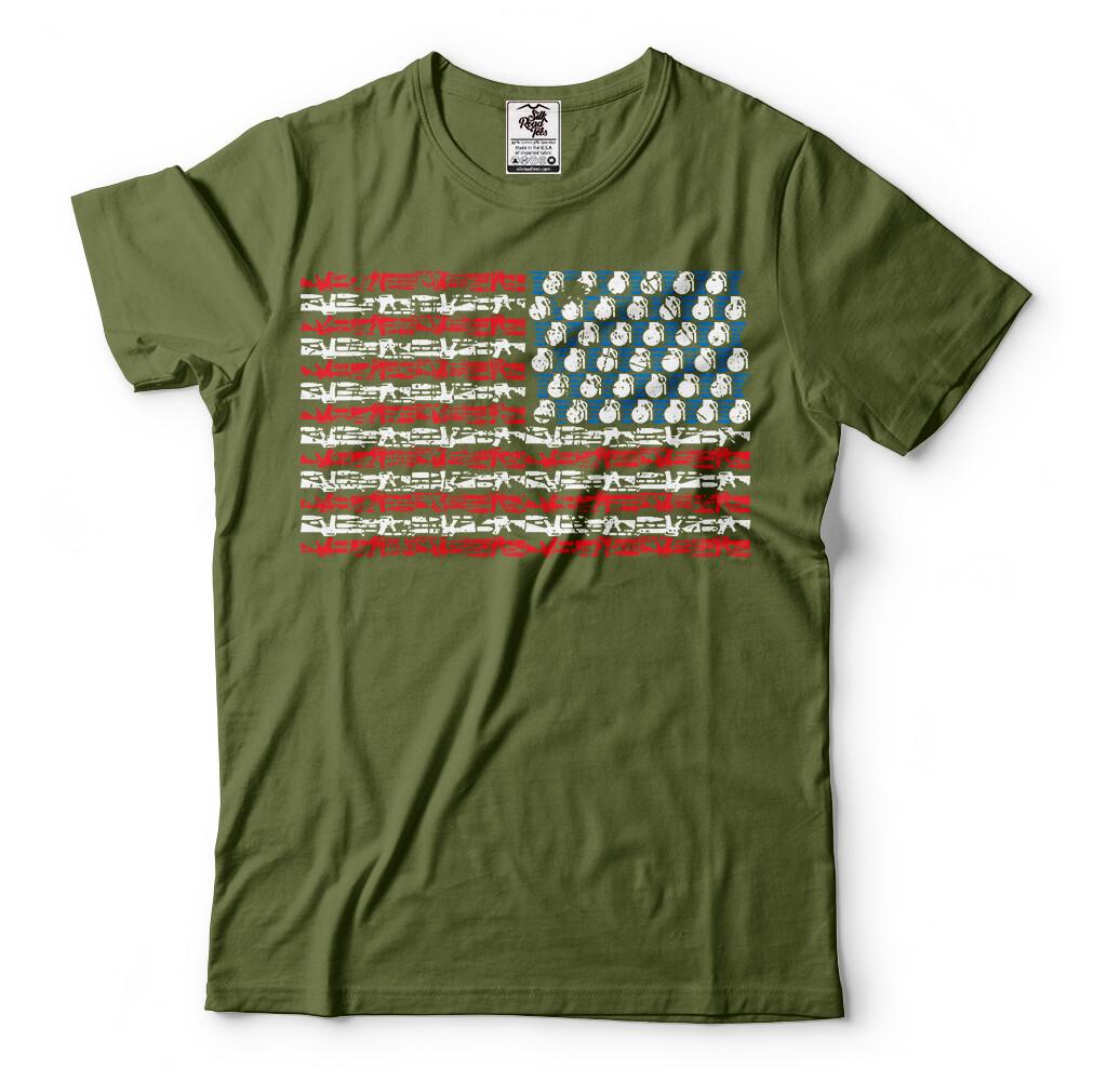 American Flag Guns Rifle T-shirt US 2nd amendment 4th of July Independence day T 4XL