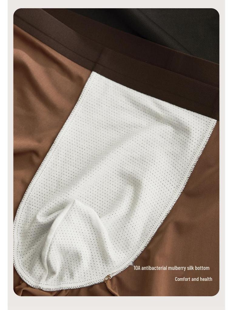 2025 Luxuriöse Herren-Boxershorts aus Eis-Seidensatin mit antibakteriellem Maulbeerseiden-Zwickel für ein Gefühl wie nicht vorhanden