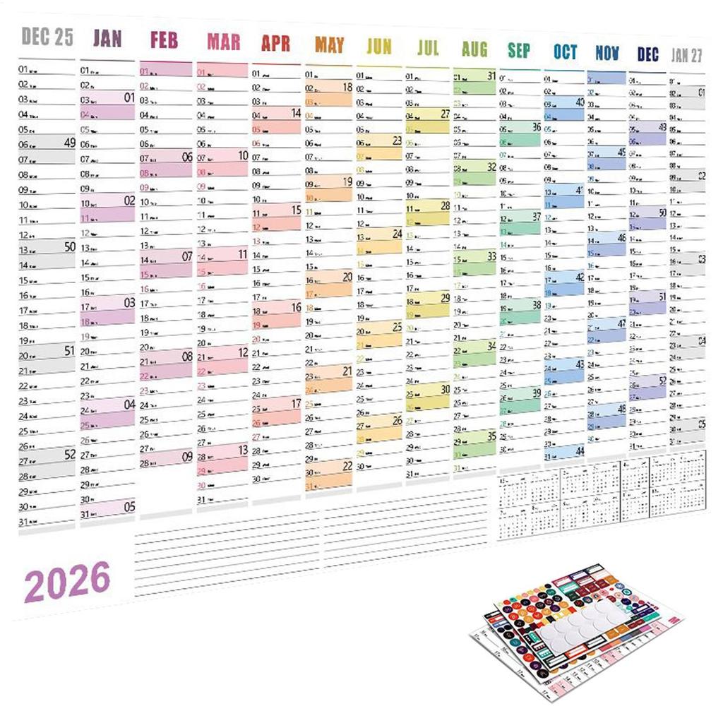 2026 Plan Wall Calendar 74X52.5X0.5cm Large Offices Supplies Monthly Wall Calendar For Mental Study School Task Home Cleaning