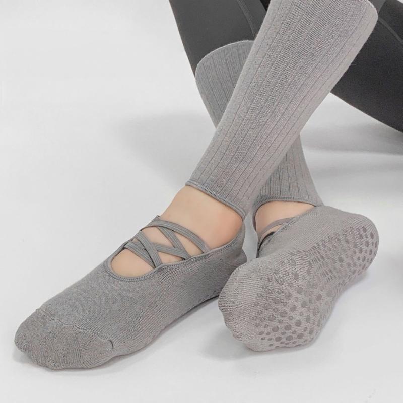 1 Paar Harajuku Street Atmungsaktive Riemchen Griffsocken Baumwolle Pilates Socken Rutschfeste Griffe Schweißabsorbierend Yoga Socken