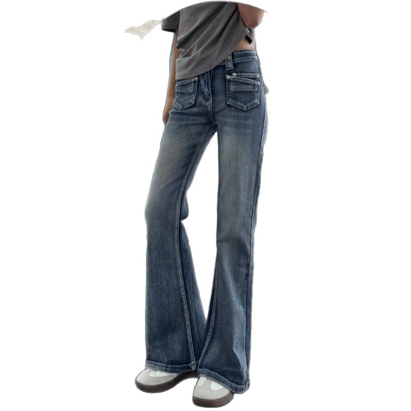 High Waist Retro Blue Micro-Flare Bell Bottom Jeans for Women - Slim Fit Trumpet Pants for Spring and Autumn