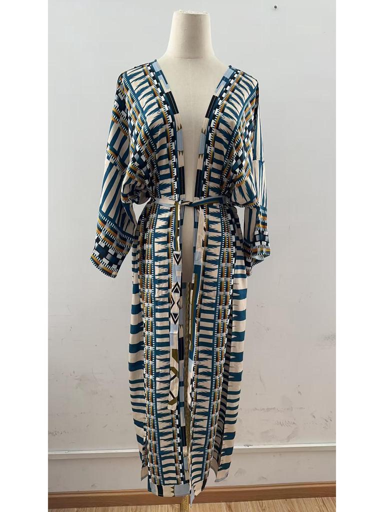 Viskos Geometriskt Tryck Lös Strandkofta Bikiniöverdel Baddräkt Ytterkläder