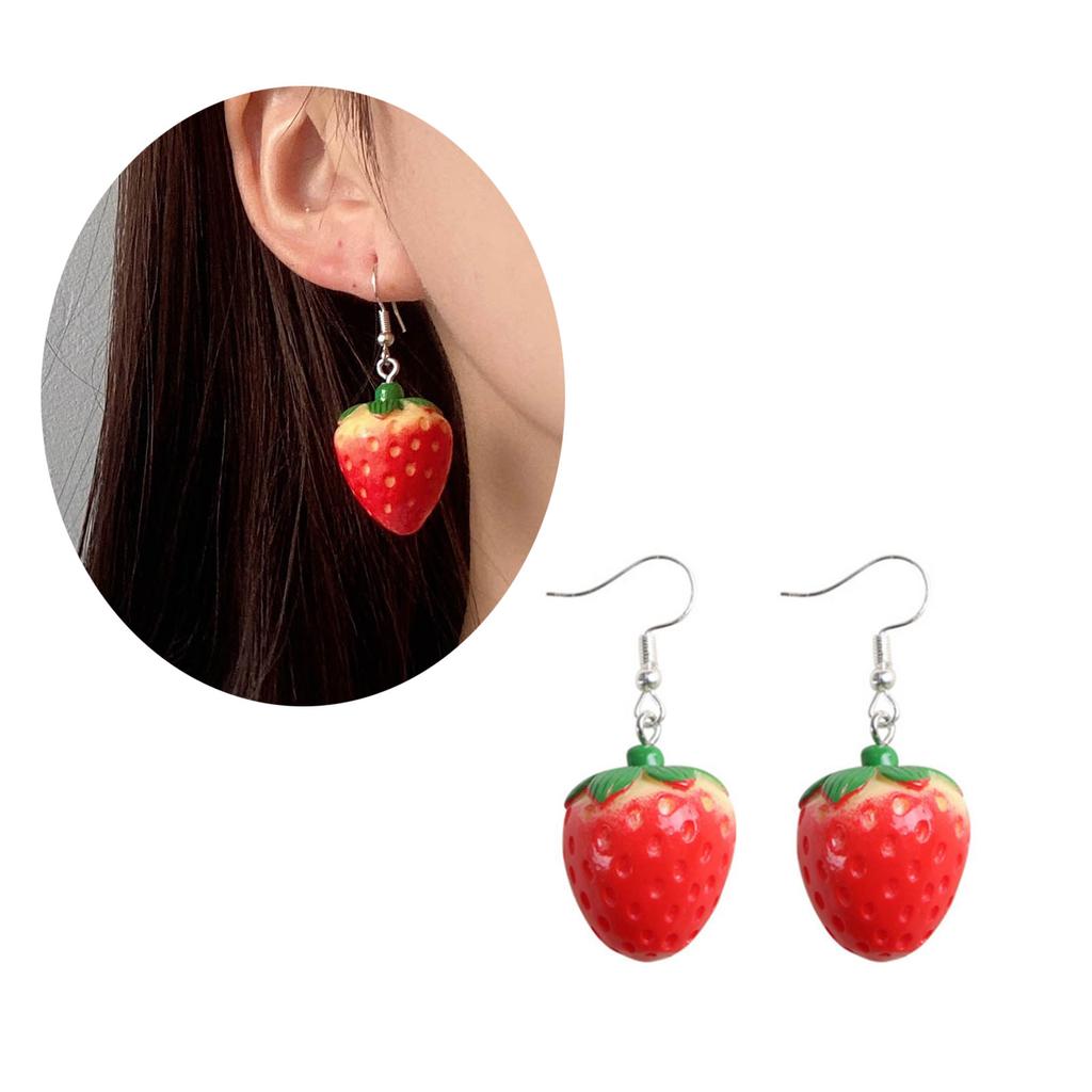 Fashion Strawberry Pendant Necklace Earring Sweet Clavicle Chain Simple Choker 3D Fruit Dangle Earring Statement Jewelry