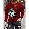 Street Trend Men's Casual Pullover Top Wolf King 3D Printed Men's Loose Long Sleeve T-shirt Simple Casual Men's Long Sleeve
