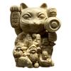 Wooden carved Buddha statue [Seven Lucky Gods Maneki Neko], carved from a single piece of cypress wood, 10cm tall, ornament, good luck ornament,