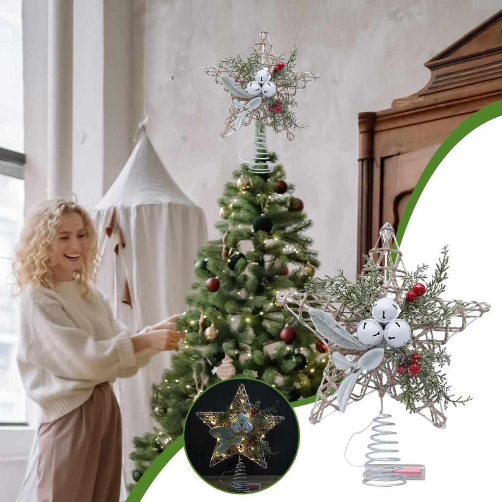 Christmas Tree Topper Lighted Household Christmas Decoration Cute Tree Topper With Bell For Display Window Party Showcase