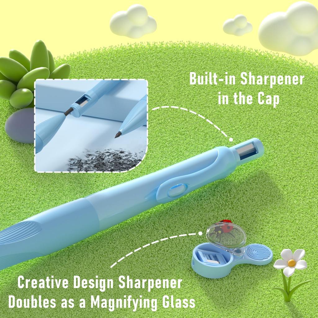 Four Candies Cute Mechanical Pencil 4 Mechanical Ergonomic Mechanical HB Aesthetic School Supplies for Kids Set 2.0mm Pencils, Pencils, Lead,