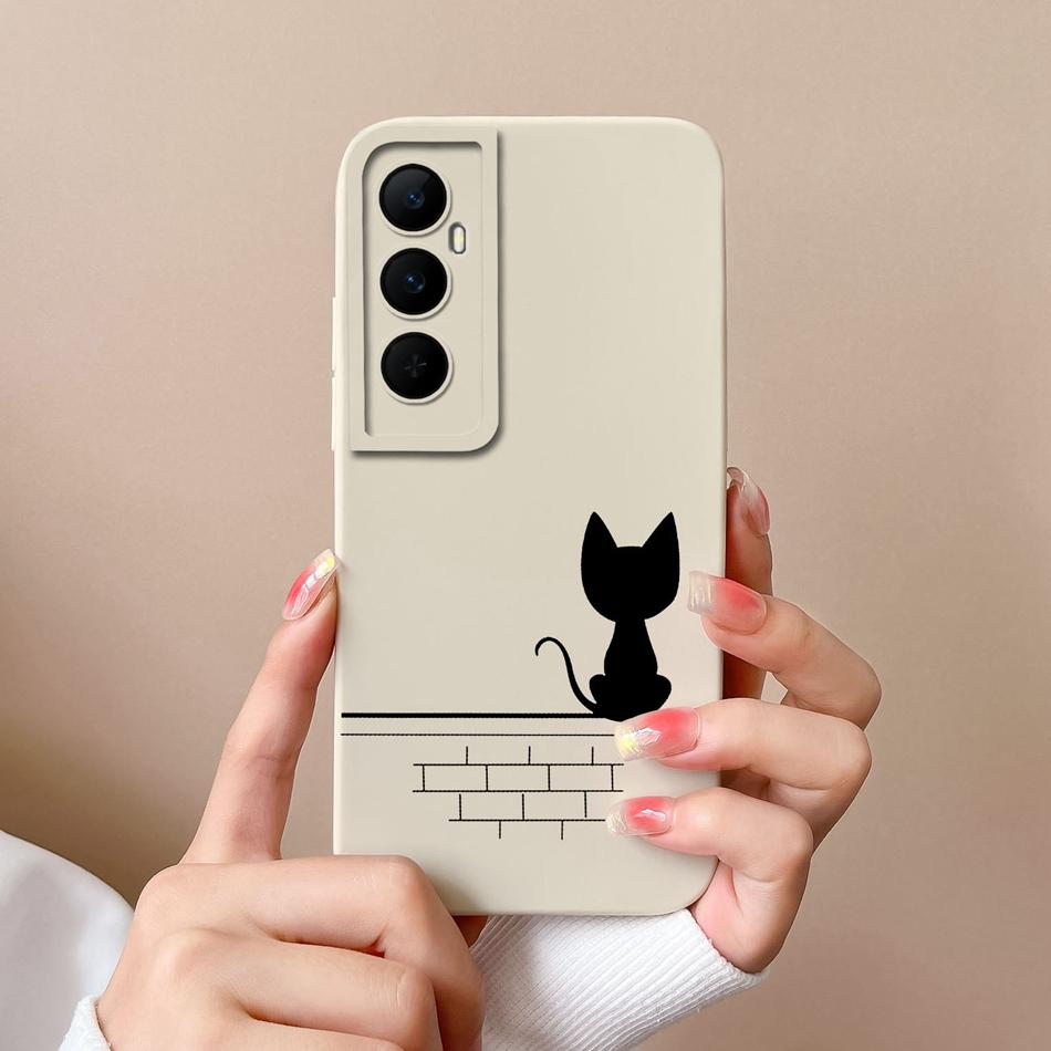 For Realme C65 4G Phone Case Butterfly Cat Ultra Thin Liquid Silicone Camera Protection Back Cover For Realme C 65 Funda Carcasa