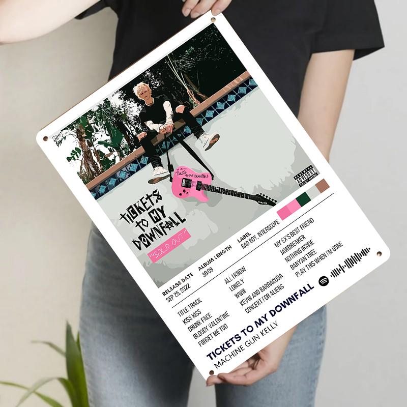Machine Gun Kelly Tickets to My Downfall Album Cover Custom Metal Tin Sign Wall Art Decor for Music Fans 20x30cm（7.8x11.8inch）