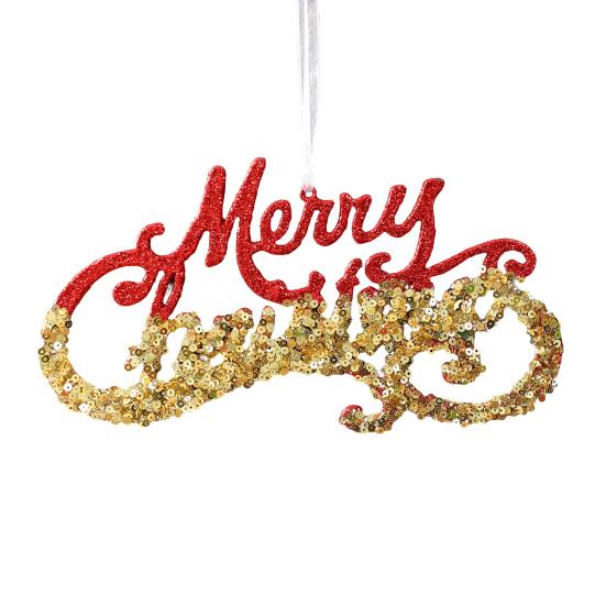 Glitter Sequined Christmas Ornament Red Snowflake/Butterfly/Star/Reindeer/Ballerina Hanging Decoration for Xmas Tree Doors Walls Holiday Home Decor