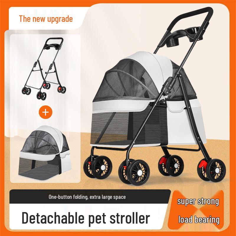 High-End Foldable Pet Stroller for Corgis, Cats, and Small Dogs - Lightweight, Multifunctional, Hand-Push Design.