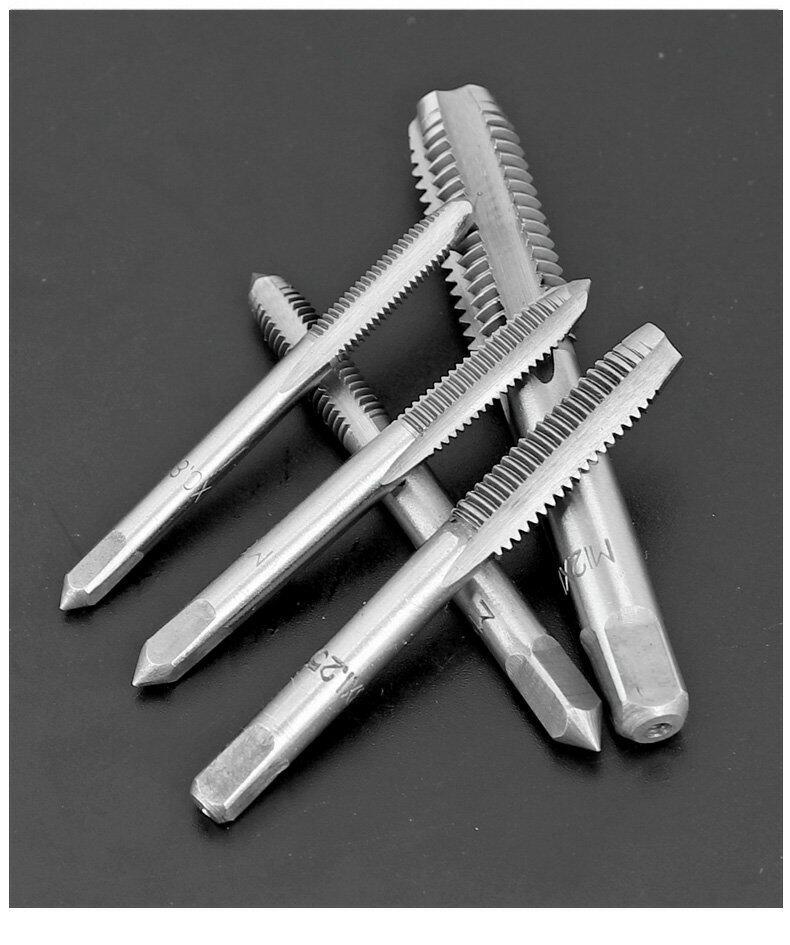 High-Speed Steel Taps & Dies Set: 5, 6, 7, 9-Piece with Tap Wrench and Threading Drill Bits.