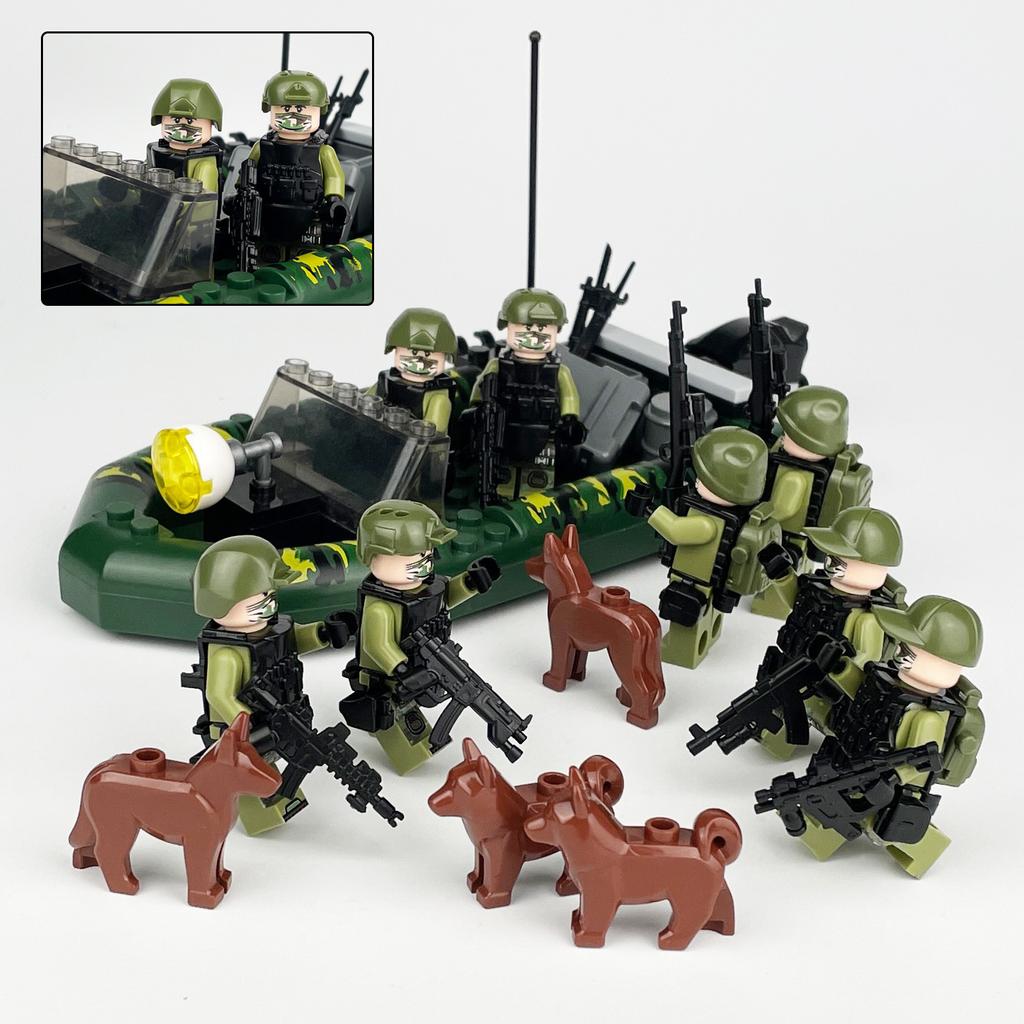 J085G Army Green Assault Boat Building Block Toy Accessories Equipment Box Children Assemble Small Particles
