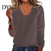 Casual Losse Pasvorm Trui Dames V-hals Lange Mouw Geribbelde Rand Pullover Elastische Viscose Gebreide Tops Chic Dagelijks Gebruik