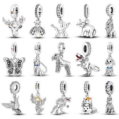 925 Silver Fashion Dinosaurs Cats Dog Lions Animal Charms Beads Fit Diy 925 Original Bracelet DIY Birthday Jewelry For Women