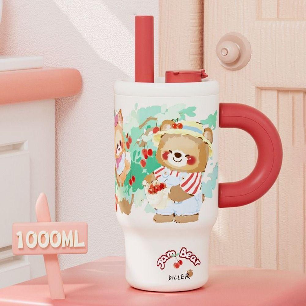 Portable 1000ML Straw Vacuum Cup Large Capacity Detachable Tea Storehouse Insulated Cup Cold&Hot 316 Stainless Steel Tumbler Car