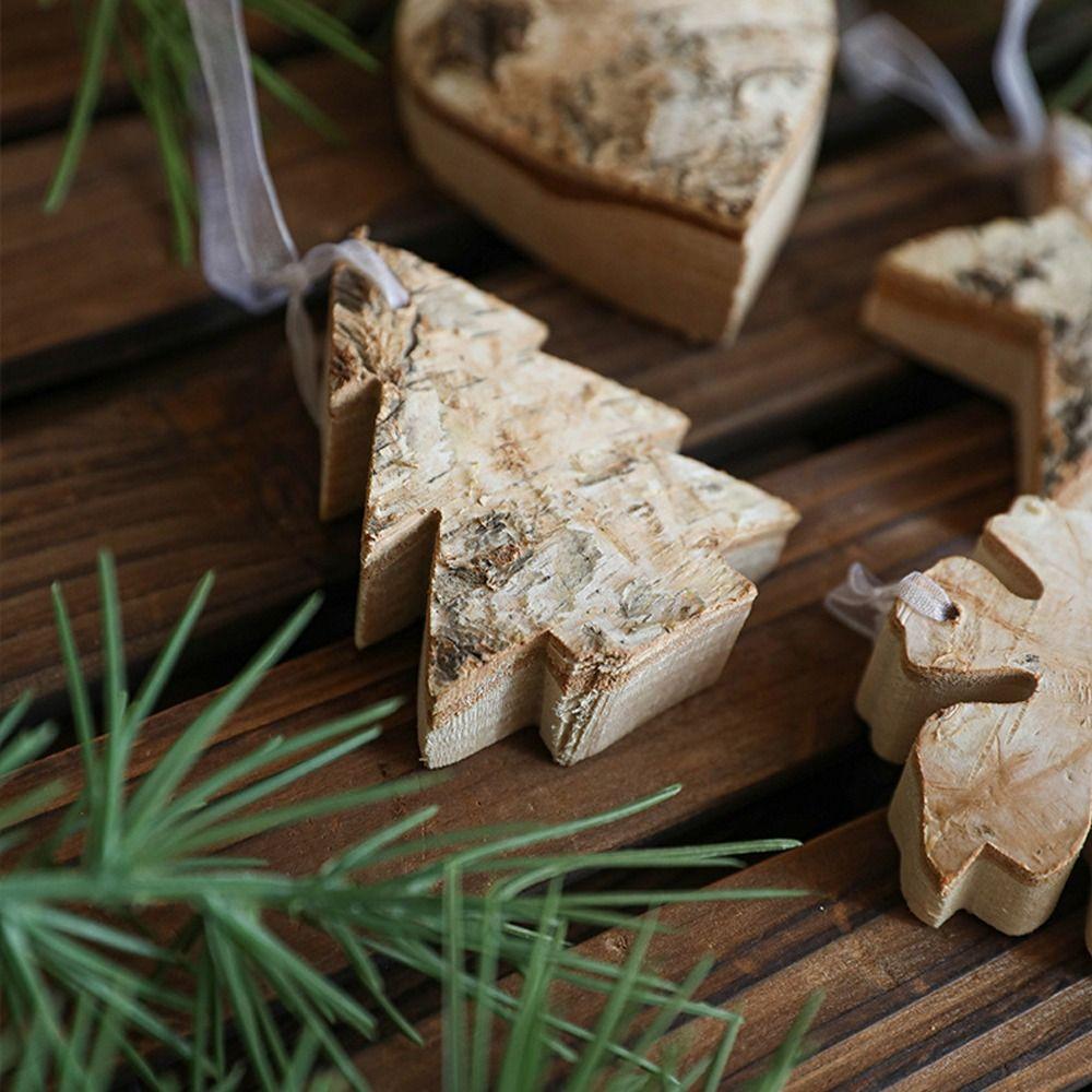 2pcs DIY Christmas Wooden Snowflake Pendant Cartoon Christmas Hanging Decoration Hotel Office Decor