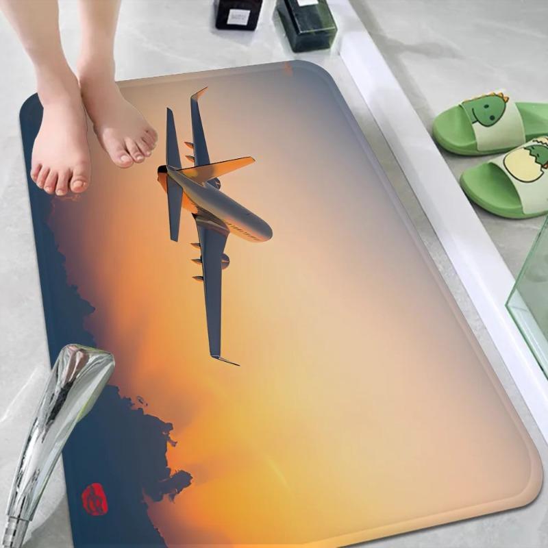 Airplane Sky Sunset Carpet Scene Anti-Slip Door Mat Polyester Nordic Home Bathroom Toilet Bedroom Hotel Decoration Floor Rug