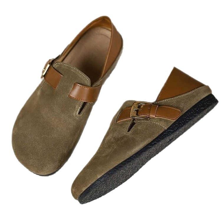 2025 autumn one-pedal soft-soled Birkenstocks women's new loafers round head versatile single shoes flat-soled beanie shoes women