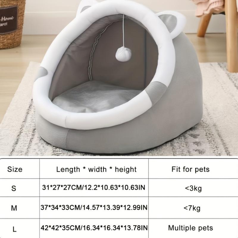 

1 Comfortable Cartoon Cat House with Removable Pad, Modern Style Pet Bed Cave, Indoor Plush House Bed with Pompom United States