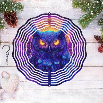 Metal Wind Chime with Mystical Owl and Colorful Mandala Design for Indoor Outdoor Garden Decor No Battery Needed Gift for Nature Lovers