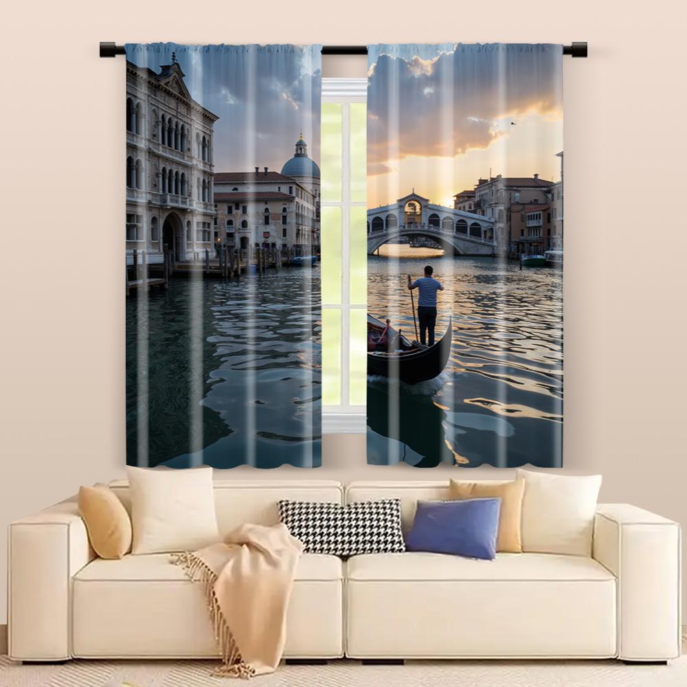 2 st, filtergardiner (exklusive spön, icke-rörlig, utan batterier) Tower Bridge-scen för användning i sovrum och vardagsrum