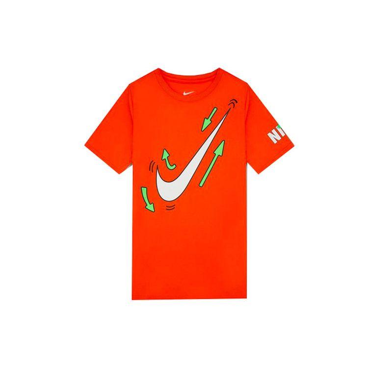 

Nike Color Block Big Swoosh Breathable Quick-Dry Knitted Short Sleeve T-Shirt Kids Tops Orange DV3325-817 XL