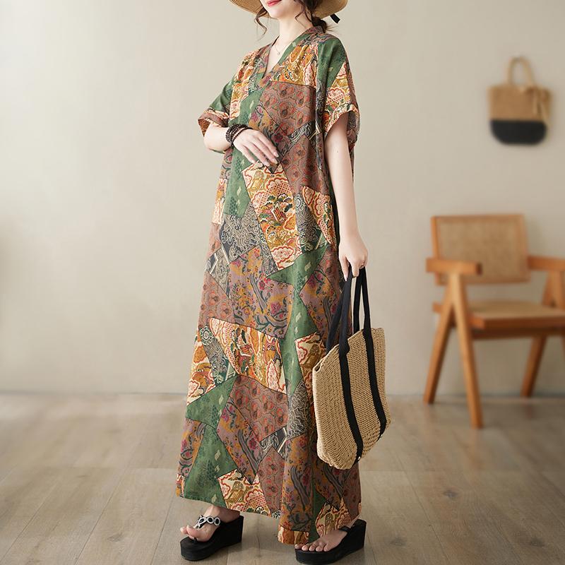 DIMANAF Women 2024 Plus Size Spring Summer Oversize Style Dress Beach Elegant Floral Long Dress Oversize Basic Loose Dress Plus Size 9038