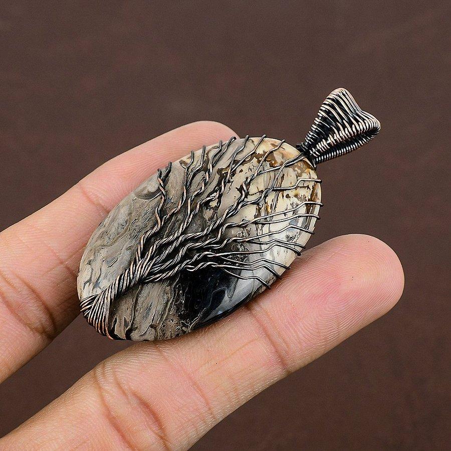 Plume Root Jasper Handmade Copper Wire Wrap Jewelry Pendant 2.56" K4e07