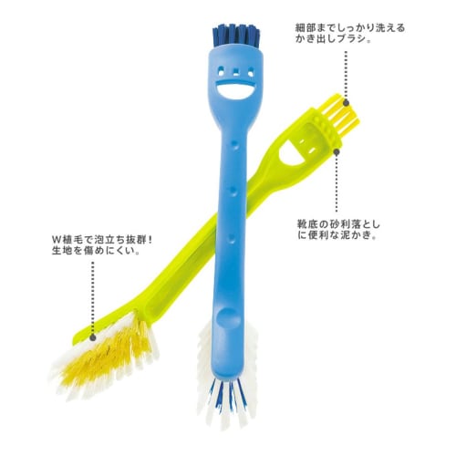 Marna Wanpaku Shoe Brush (Blue) for Indoor Shoes and Sneakers (Double-Ended Brush) W340B