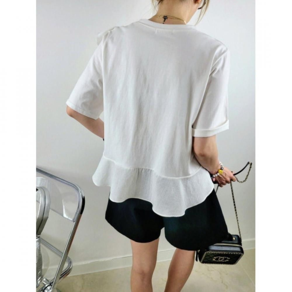 C S In The Room aSymmeTriCal Frill ShorT Sleeve T ShirT 2Color