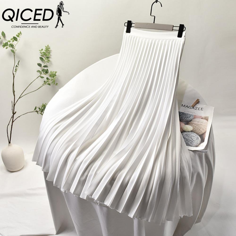 QICED Fustă de vară de primăvară pentru femei, modă casual, culoare solidă, cu imprimeu