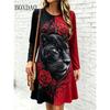 2026 Women's Fashion Dresses Women's Polka Dot Leopard Print Dress Loose Pullovers Casual Autumn Long Sleeve Home A-Line Dress
