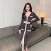 Striped Knitted Dress Women's  Autumn and Winter New V-neck Fashion Button Slim Split Hip Skirt