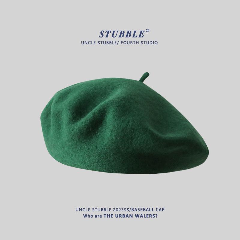 Women's Artistic Retro Wool Beret - Solid Color Autumn/Winter Hat