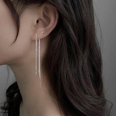 Ασημένια 925 μακρυά σκουλαρίκια με φούντα με αλυσίδα για γυναίκες Σκουλαρίκια με σειρά από κυβικό ζιργκόν Κοσμήματα για πάρτι