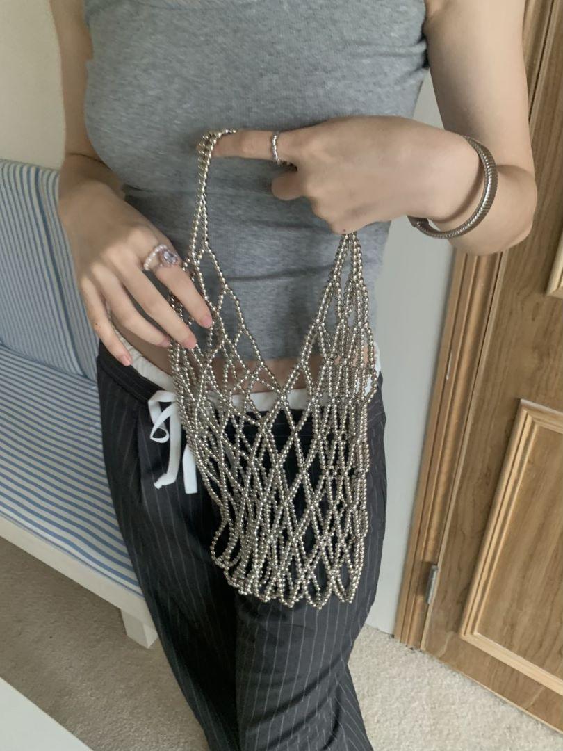 

24 новых полых сумок для покупок ручной работы, модная серия, бисерная спинка на плече серебряный