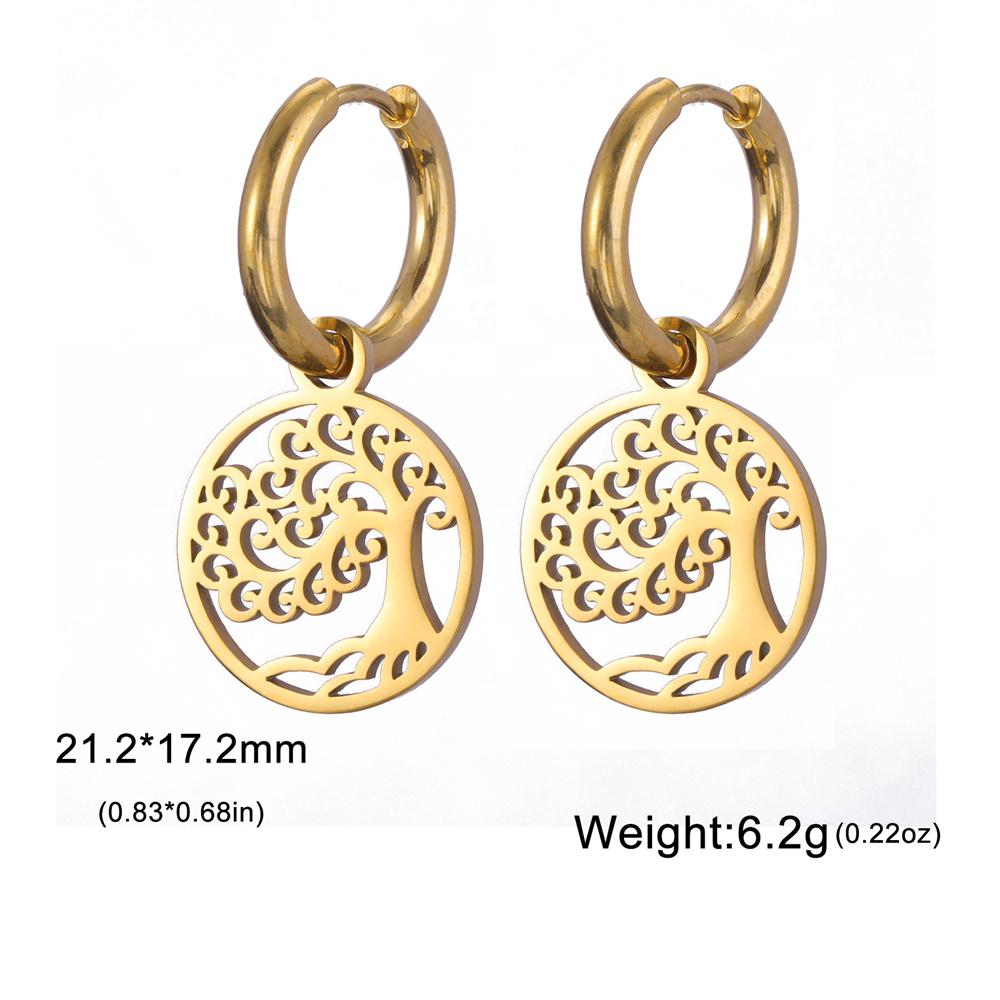 Vintage Life of Tree Pendants Hoop Earrings For Women Female Stainless Steel Earrings Trend Golden Charm Jewelry Pendientes