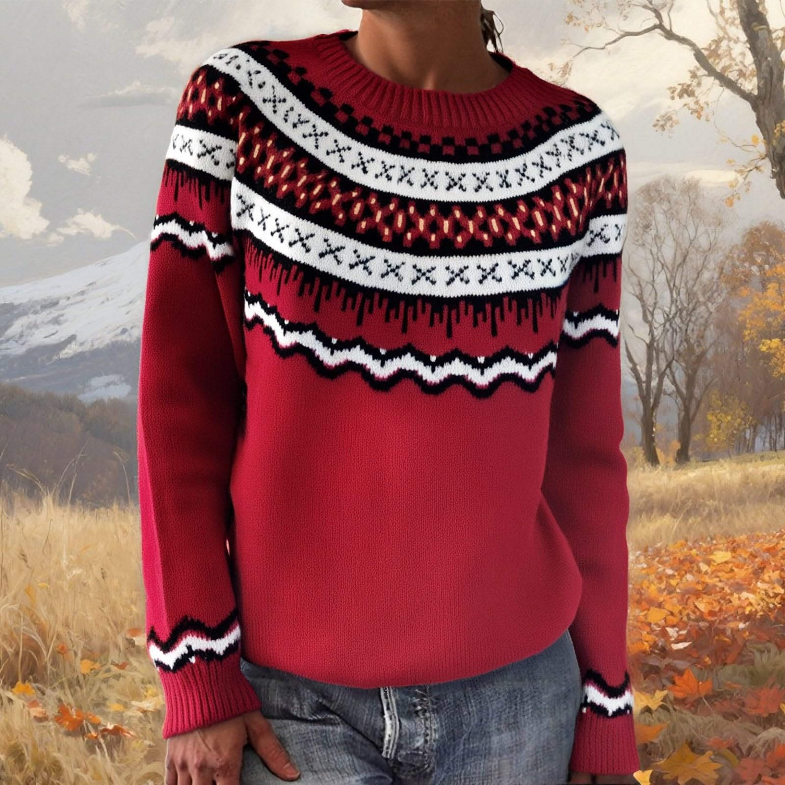 

Жіночий модний светр, круглий виріз, вільний пуловер, в язаний светр з довгими рукавами XXL винний