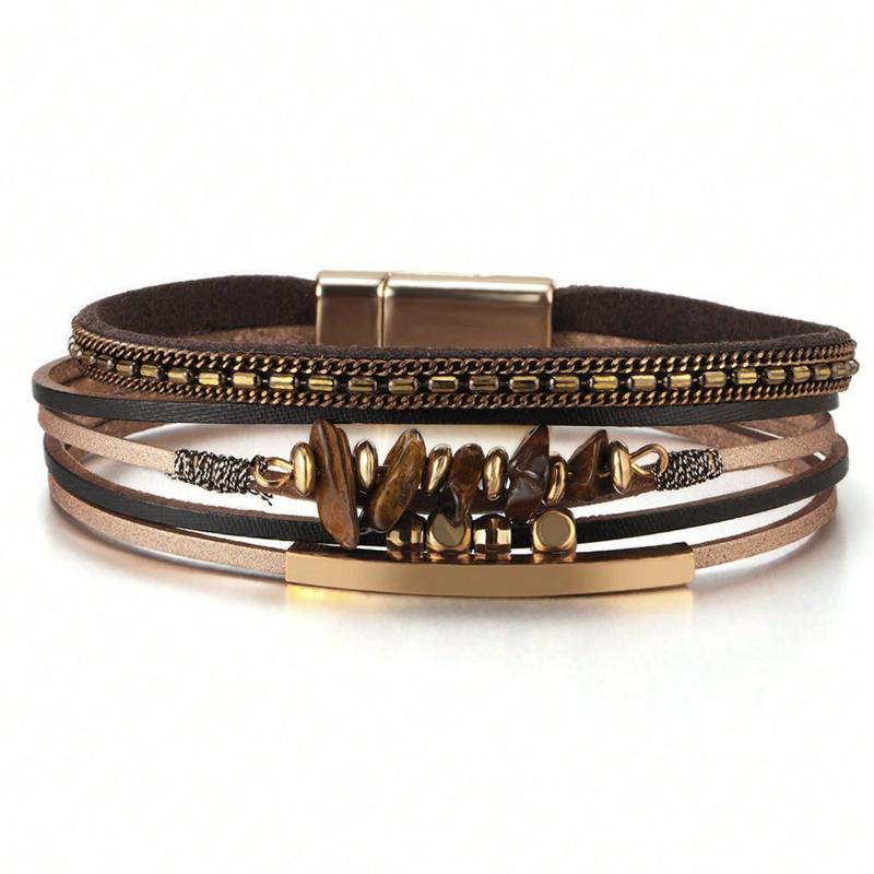 One Piece Europeisk och Amerikansk Stil Natursten Pärlstav Mässingsrör Design Kohudsläder Rep Kvinnor Grön Armband Sommar Strand